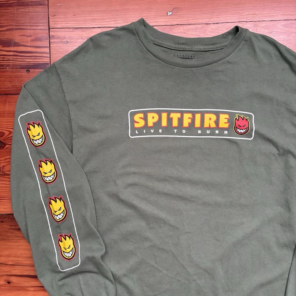 Vintage Y2K Spitfire Wheels Skateboarding T-Shirt Men's Size L Green Long Sleeve